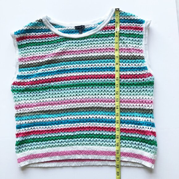 TALBOTS Sleeveless Crochet Colorful Striped Sweater Open Knit Women Large Petite - Picture 6 of 7